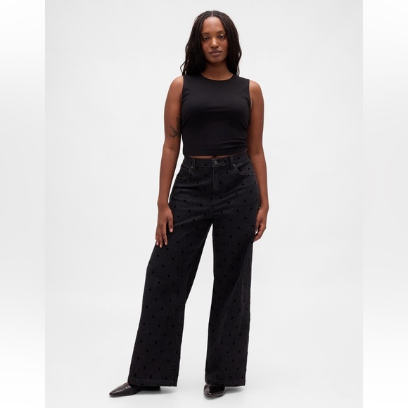 NWT GAP Polka Dot Stride High Rise Wide Leg Jeans 31R 12 - Picture 5 of 10